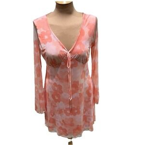 See You Monday Floral Mesh Empire Waist Dress Retro‎ 70's Groovy